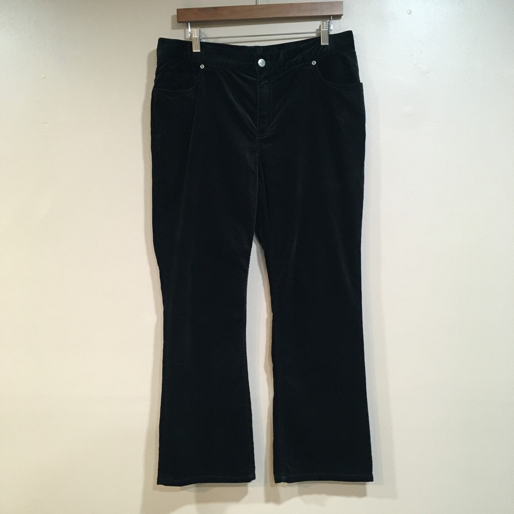 Chicos Velvet Bootcut Pants Womens L Short Chicos Sz 2 Black Classic Whimsigoth